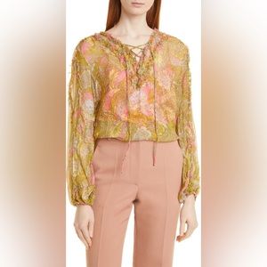 (SOLD) Kobi Halperin Jordyn Lace-Up Chiffon Blouse Size S